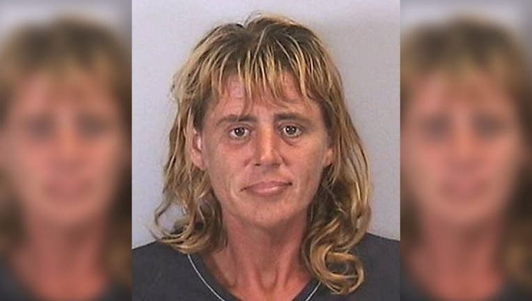 Melanie Leff, 46, had been panhandling around 6:00 p.m. on Thursday when a bystander complained to police that Leff had threatened to beat up a woman after she refused to give her $1. (Manatee County Sheriff's Office)