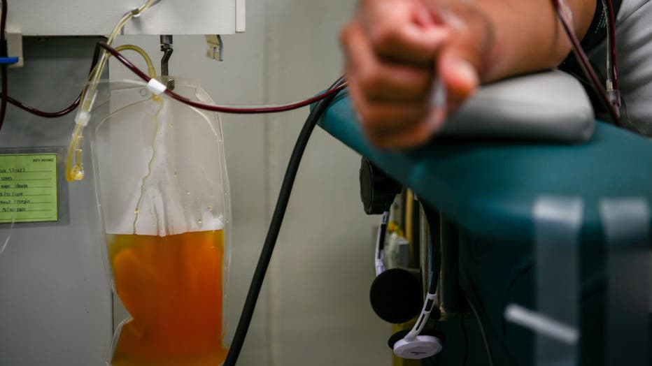 a68f9a6b-View of a blood plasma bag from a donor during the blood