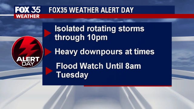 FOX 35 Weather Alert Day: Showers continue into evening, flooding and storms possible