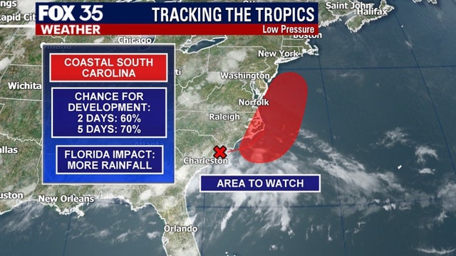 Area of low pressure has 60-percent chance of developing along South Carolina coast