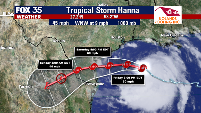 Tropical Storm Hanna strengthens a bit as it closing in on Texas