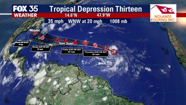 Tropical depression No. 13 forms in Atlantic as NHC tracks 2 other waves