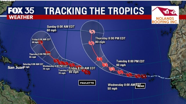 Tropical Storm Paulette gains strength, Rene forecasted to become hurricane