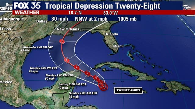 Tropical Depression 28 forms, expected to head into Gulf of Mexico