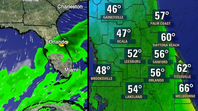 Cold front moves into Central Florida, dropping temps to the 40s, 50s