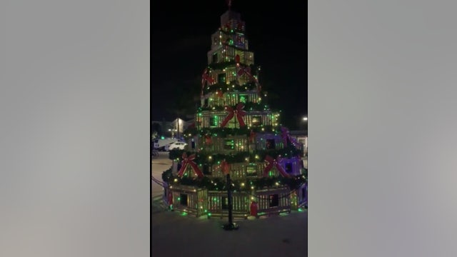 Christmas tree made out of lobster traps twinkles in Key West
