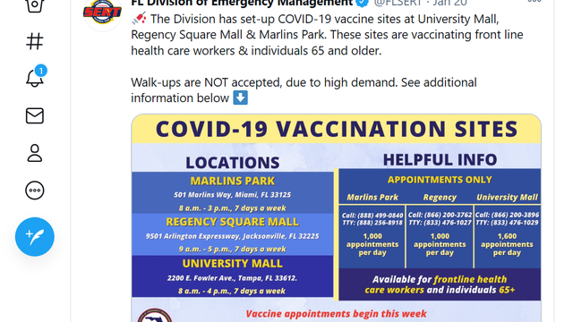 Florida launches statewide vaccine appointment hotline