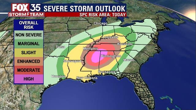 High heat for Central Florida, violent storms possible across the southeast states