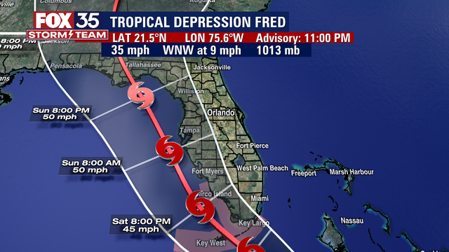 Fred heads toward Florida Straits where it is expected to strengthen