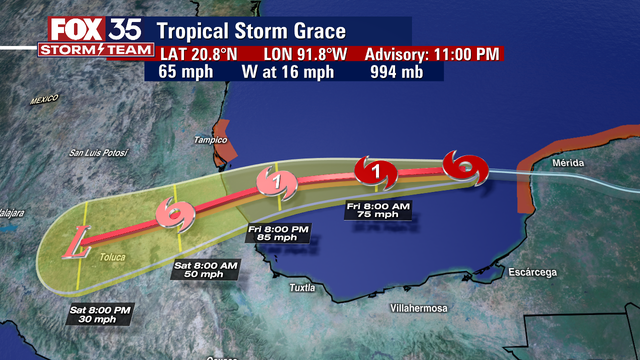 Grace moves back over Gulf of Mexico, expected to regain hurricane strength