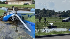 Plane crashes at Florida airport, ends up in water-filled ditch, officials say