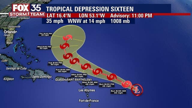 NHC: Tropical Depression 16 forms in Atlantic, could become Tropical Storm Peter
