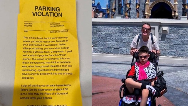 Mom visiting Disney World with disabled son gets nasty note for taking 2 parking spots