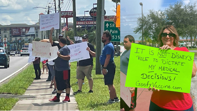 About 30 Disney workers march in protest of vaccine mandate