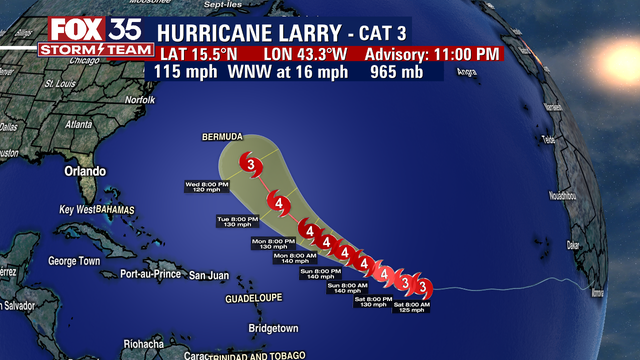 NHC: Larry strengthens in Atlantic; low pressure moving over Yucatan