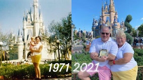 Florida mom and son take photo in same spot at Magic Kingdom as they did on opening day in 1971