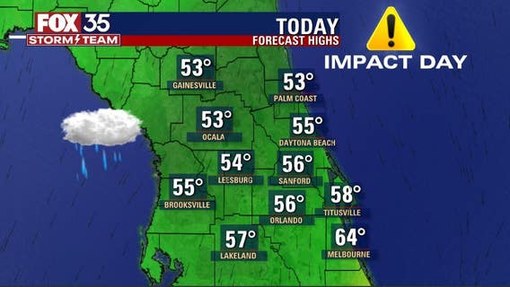 Front brings rain, highs in the 50s to Central Florida on Tuesday