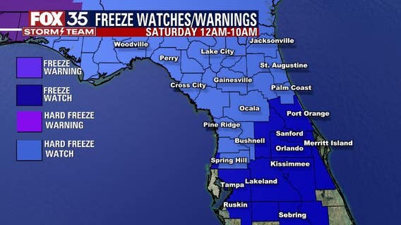 Freeze watches issued for parts of Central Florida ahead of coldest Christmas in decades