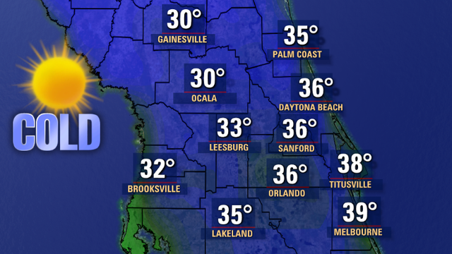 Orlando weather: Blast of cold air to leave Floridians shivering in the 30s this weekend