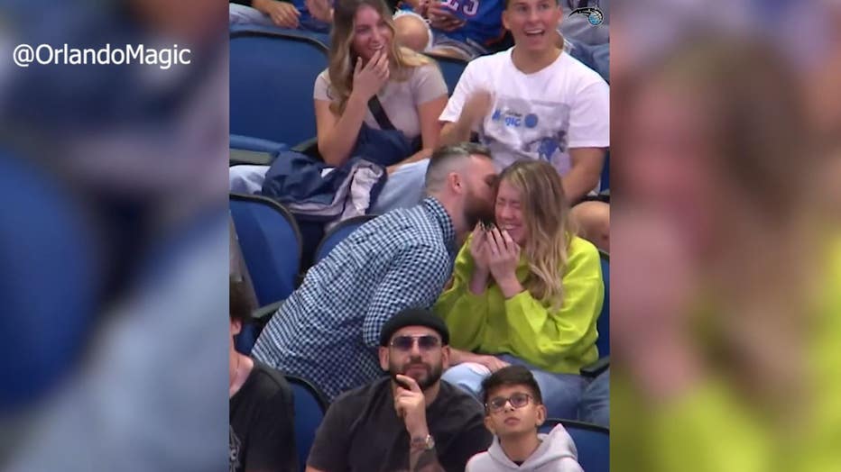 Magic Kiss Cam proposal Tim Heaton Nicole Cherry