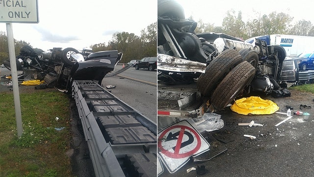 Tractor-trailer overturns on I-75 in Marion County after crashing into guardrail: FHP